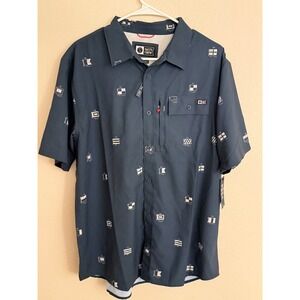 Salty Crew Flagship UV Button Up Shirt Mens Large Midnight Navy UPF 50
